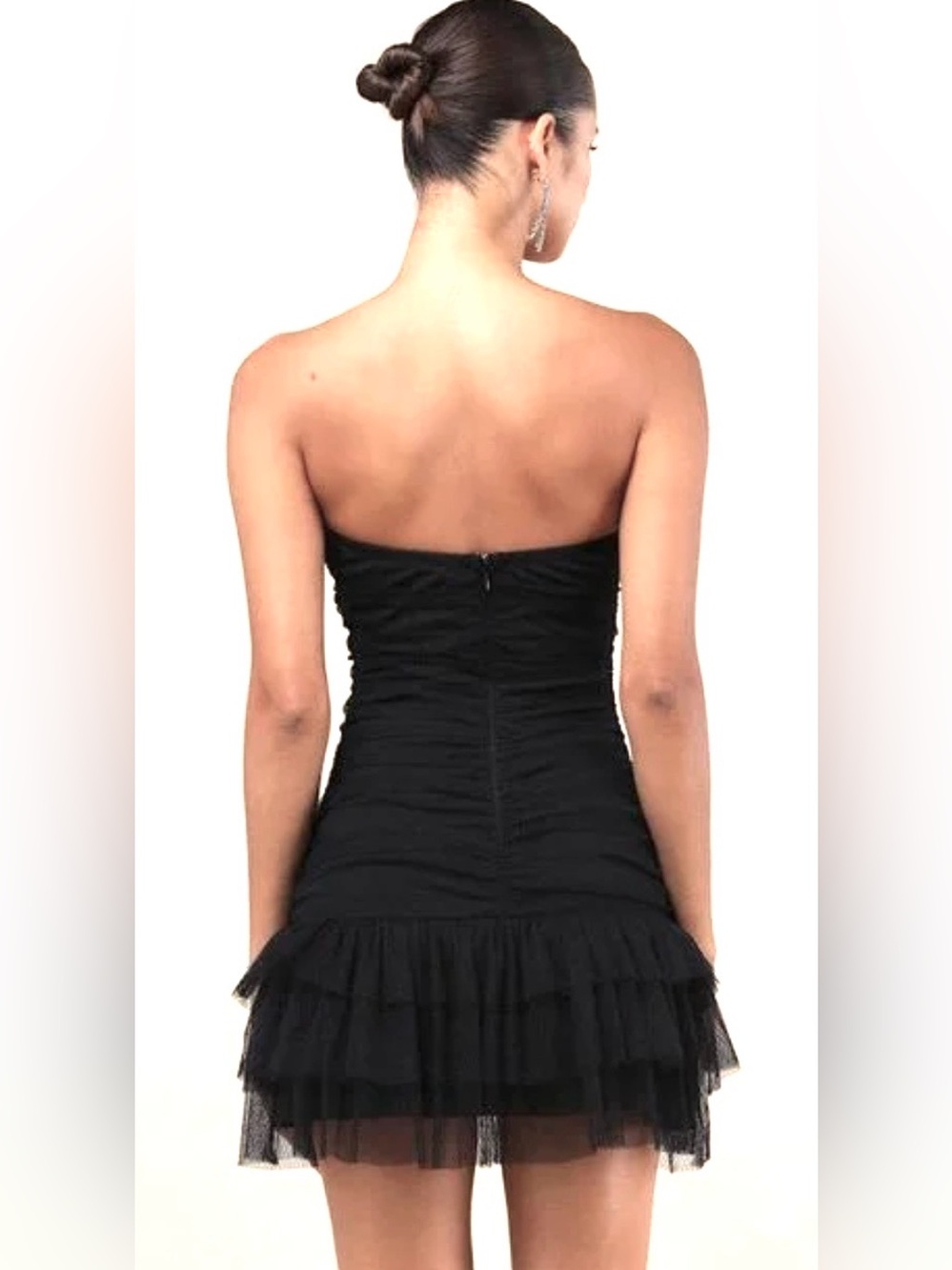 Lulus Picture-Perfect Persona Black Mesh Bow Ruched Mini Dress - Picture 2 of 8